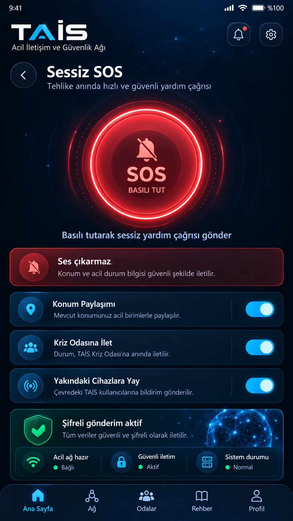 TAİS Sessiz SOS tasarım ekranı